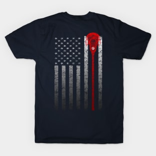 Vintage Lacrosse Stick American Flag Faded Distressed T-Shirt